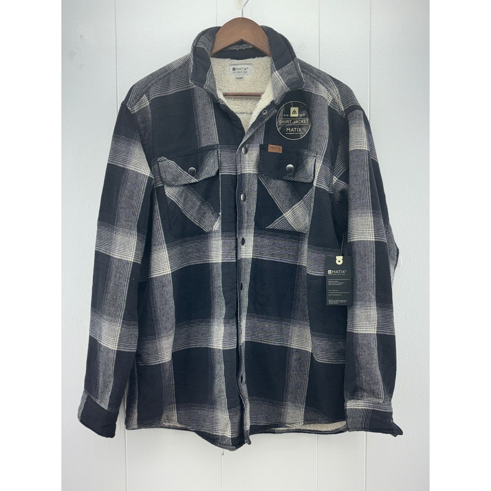NWT Matix Men's Sherpa Lined Plaid Flannel Shirt Jacket Black Grey Large
